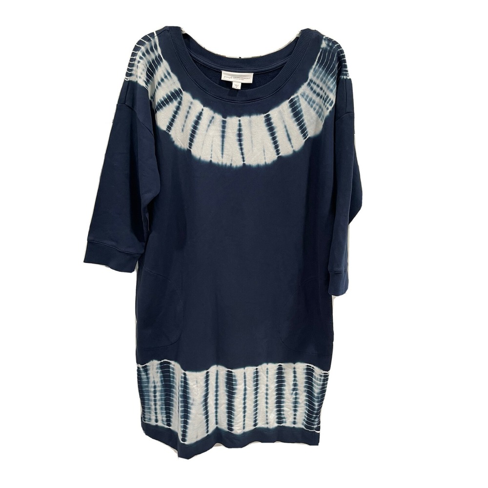 J Jill Pure Jill Womens M Organic Cotton Pockets Tie Dye Dress Navy AK112